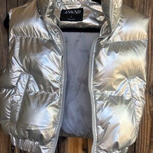 Metallic silver puffer vest
